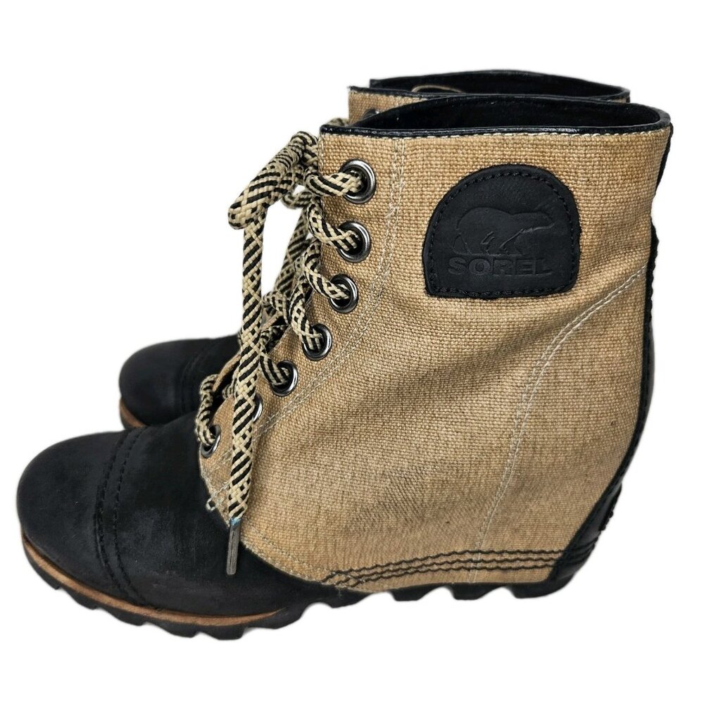 Sorel PDX Hidden Heel Wedge Casual Boot, Women's Sz 7.5, Black & Tan - Picture 5 of 9
